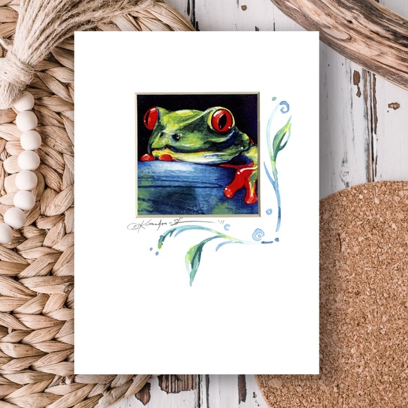 Hand Embellished tree frog print from Original painting FRAME Ready - Picture 3 of 7